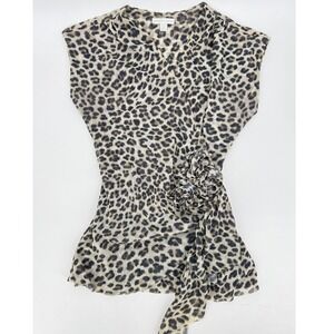 New York & Company Y2K Leopard‎ Sheer Sleeveless Blouse Top